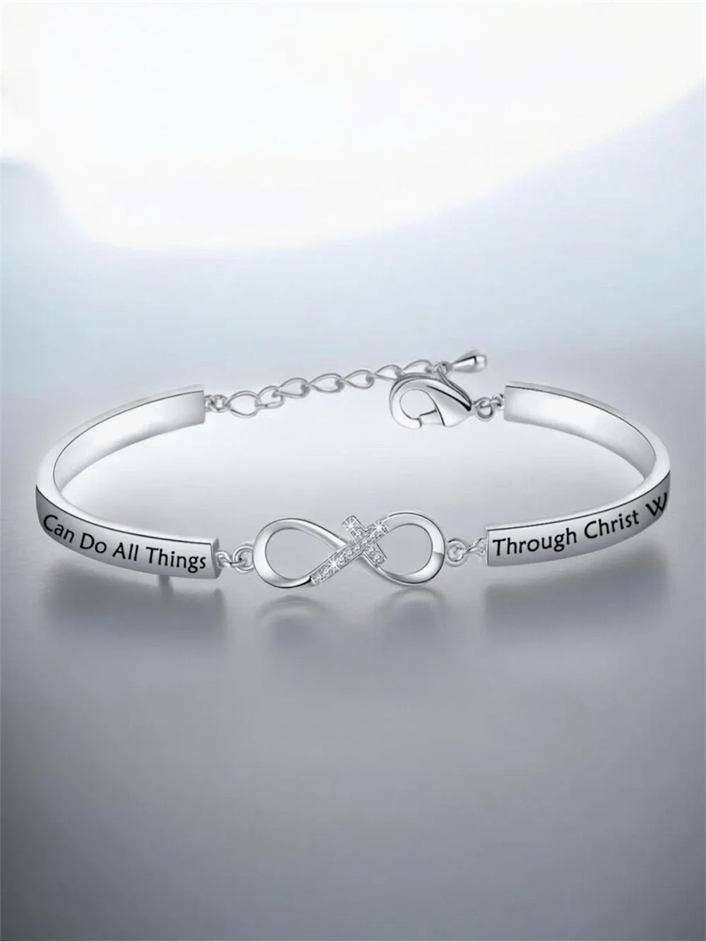 Silvertone Half Bangle Infinity Bracelet “ I Can Do All Things Through Christ “